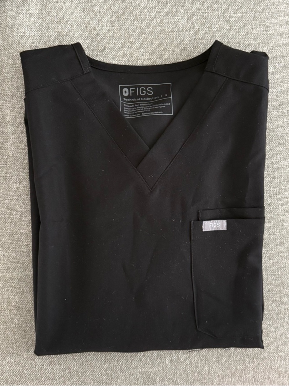 Figs Black V-Neck Medical Scrubs Top